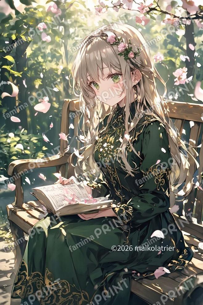 春待つ少女と花舞う本