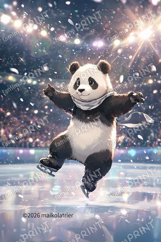 氷上のパンダ、跳ぶ