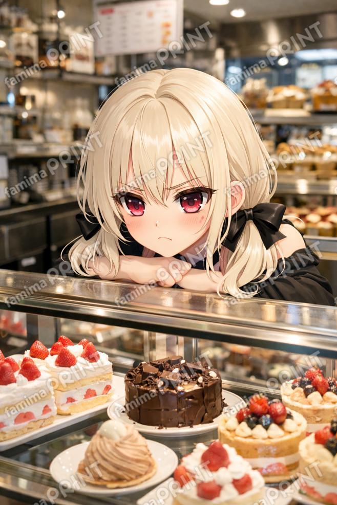 ケーキと睨めっこ