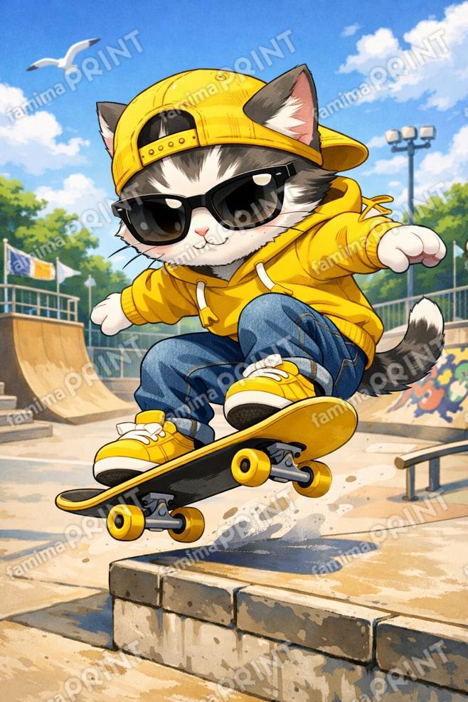 スケボーにゃんこ