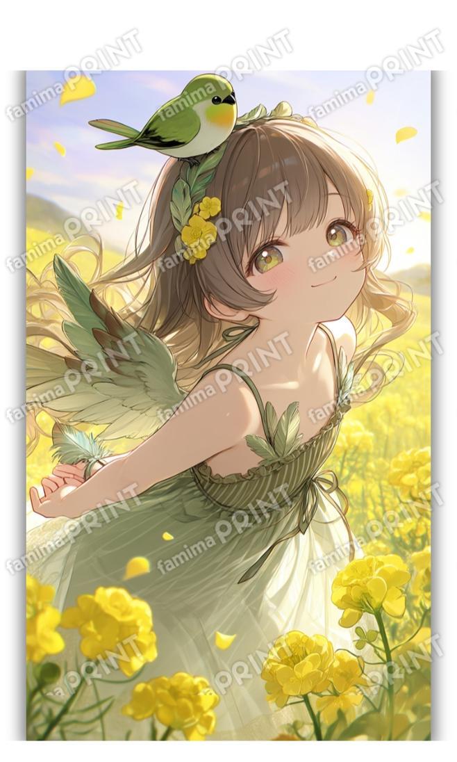 うぐいすの少女と菜の花畑