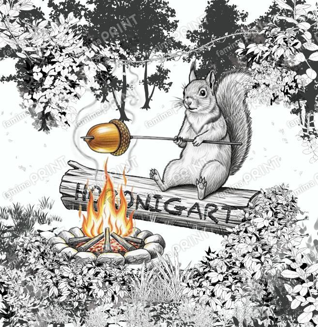 森の中で焼きドングリをするリスのほろにが