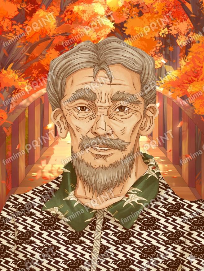 紅葉に立つ老人