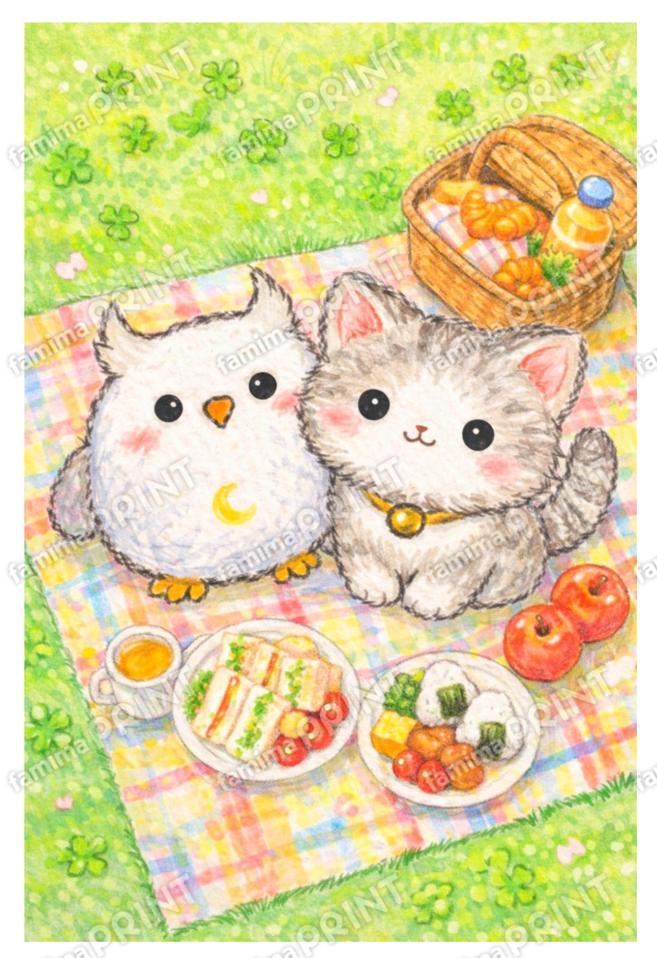 シロフクロウと子猫のピクニック