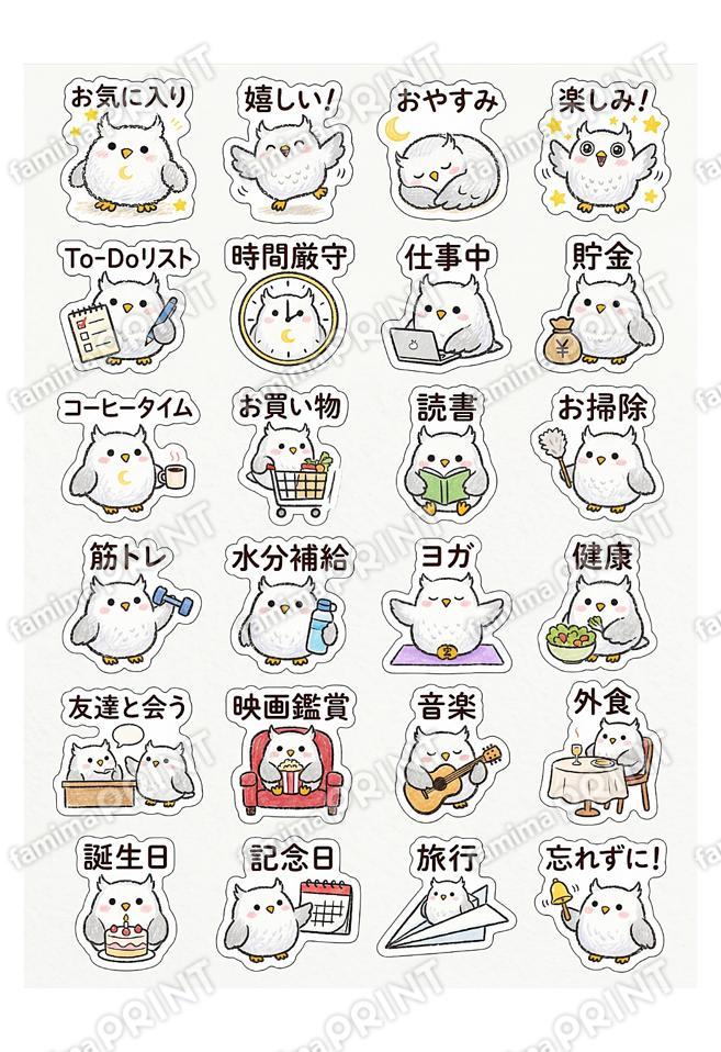 シロフクロウ 手帳シール風1