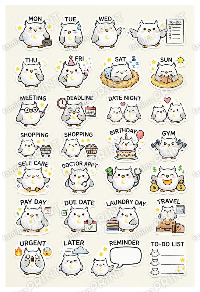シロフクロウ 手帳シール風2