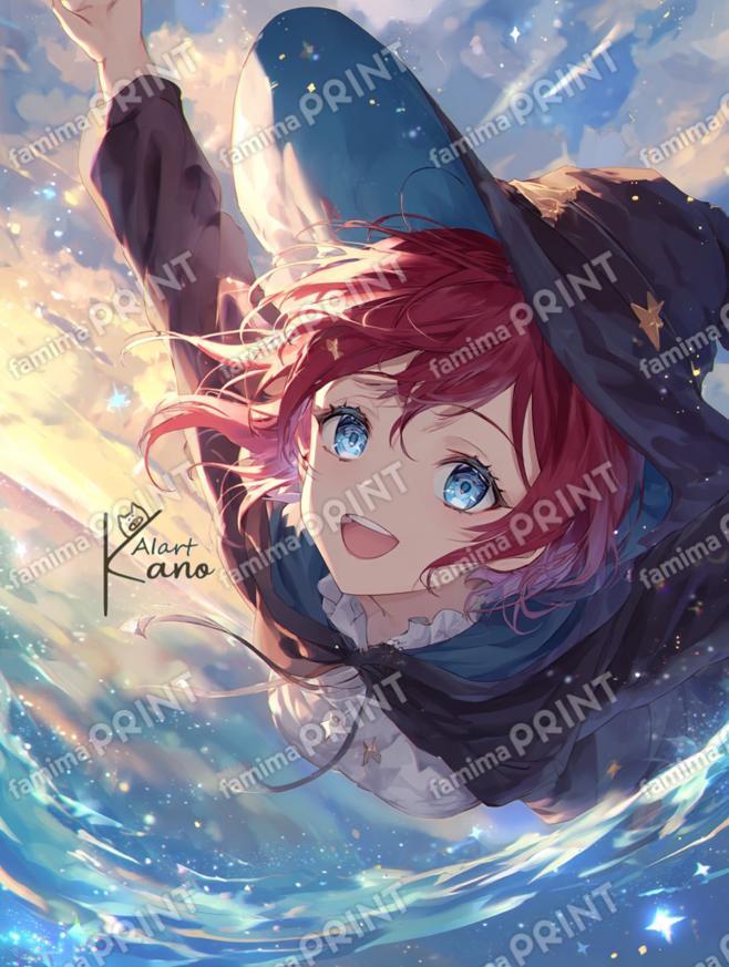 海の上を飛ぶ魔女。