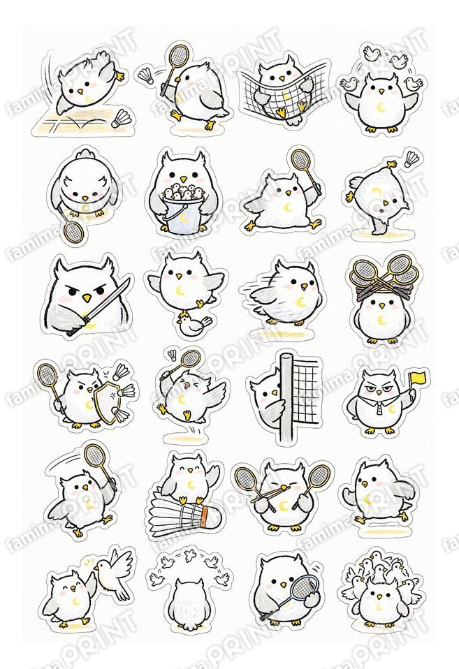 シロフクロウ手帳シール風４