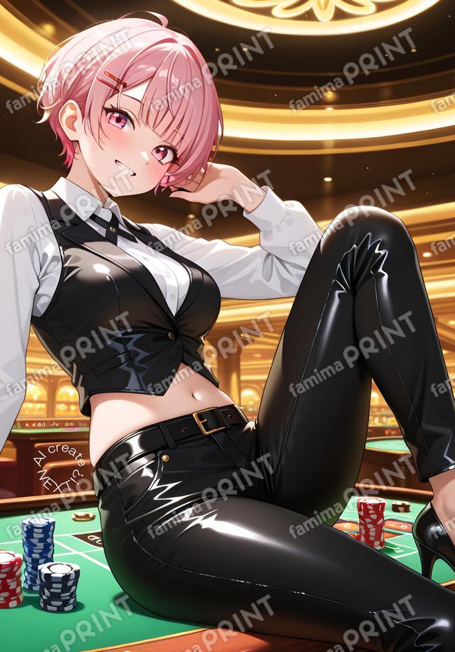 カジノでディーラーコスプレっ娘