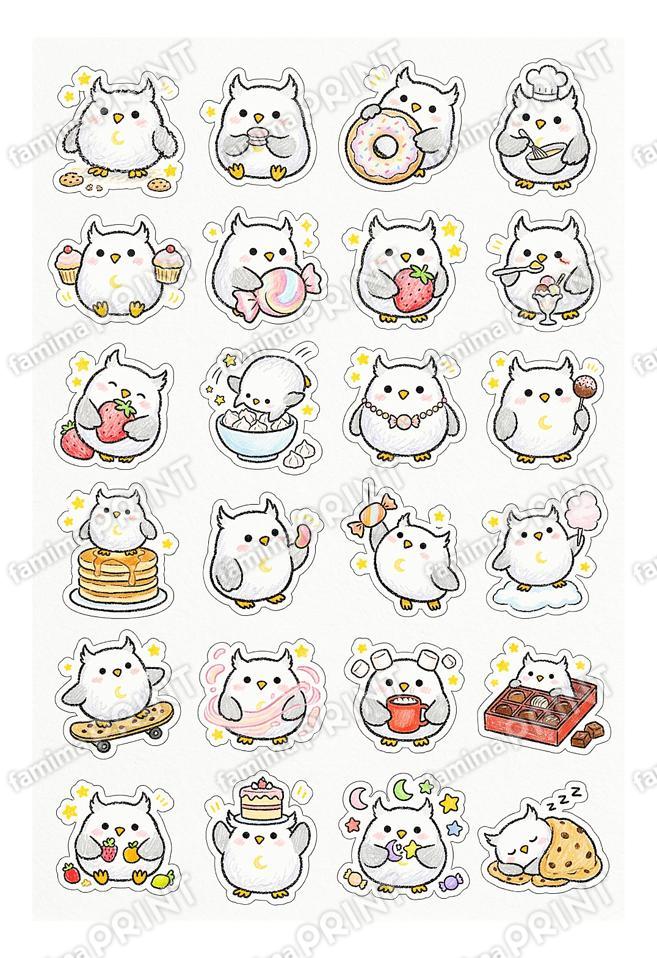 シロフクロウ手帳シール風9