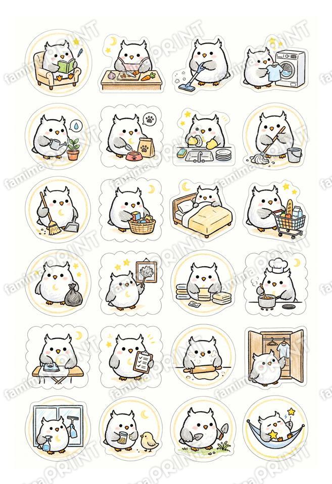 シロフクロウ手帳シール風10