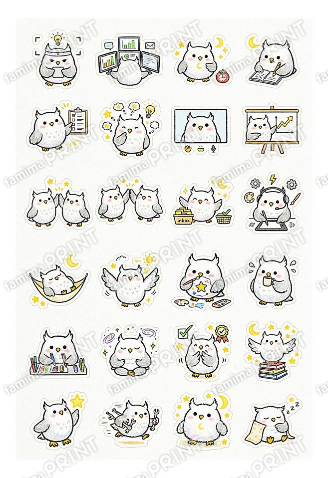 シロフクロウ手帳シール風11