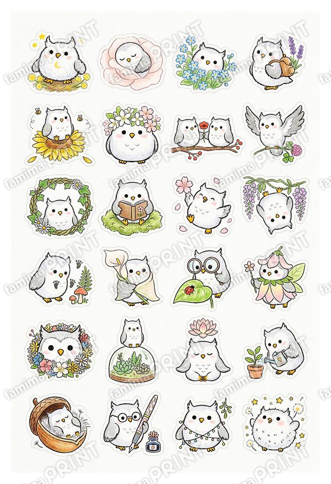 シロフクロウ手帳シール風12