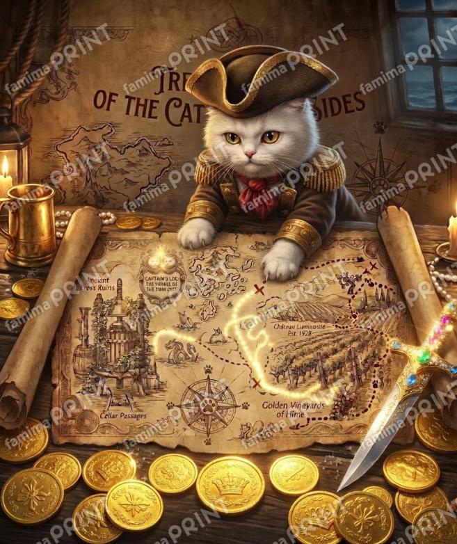 宝の地図と海賊猫