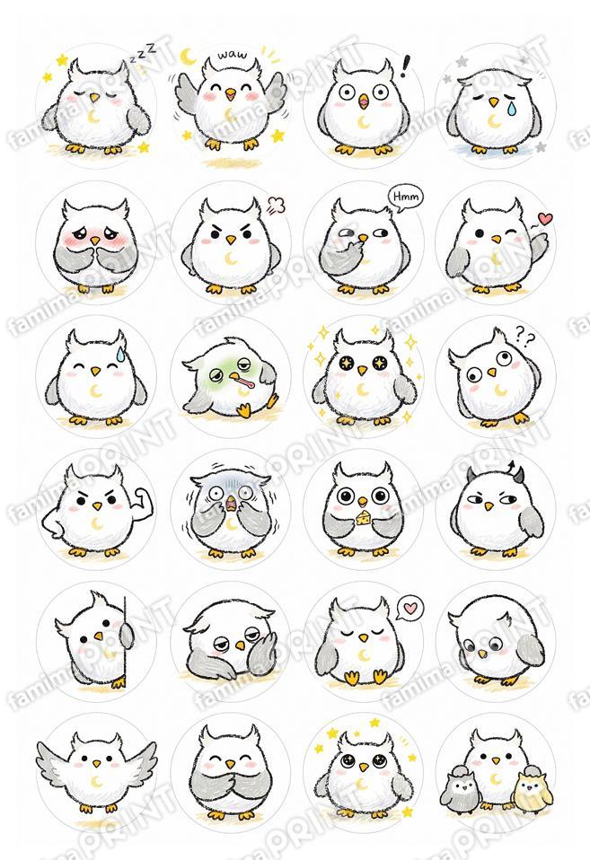 シロフクロウ手帳シール風13