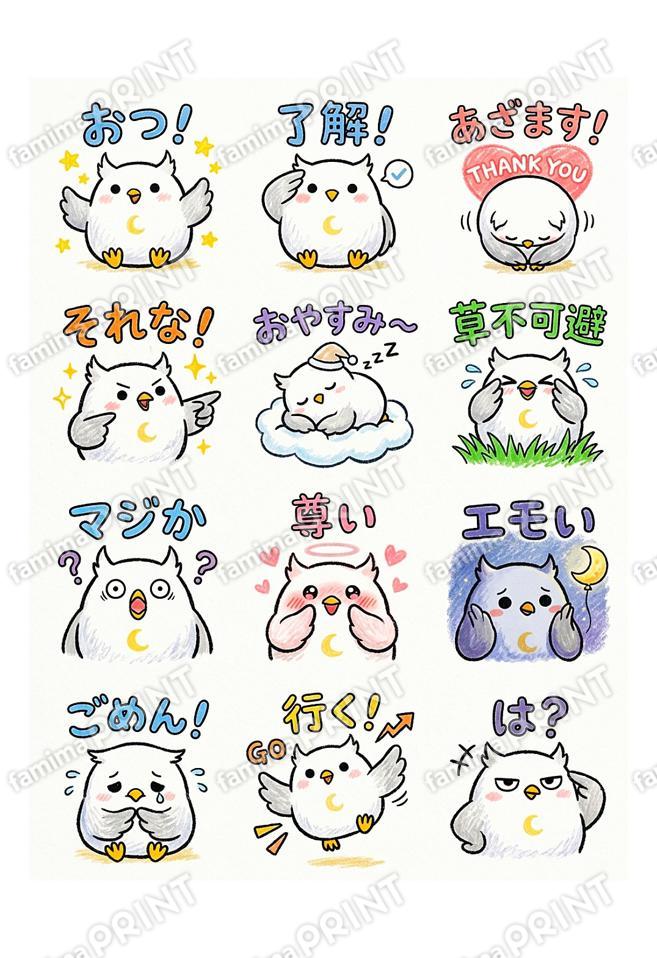 シロフクロウ手帳シール風14