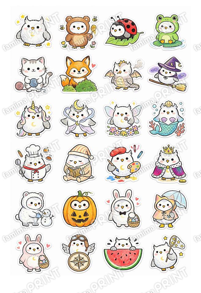 シロフクロウ手帳シール風15