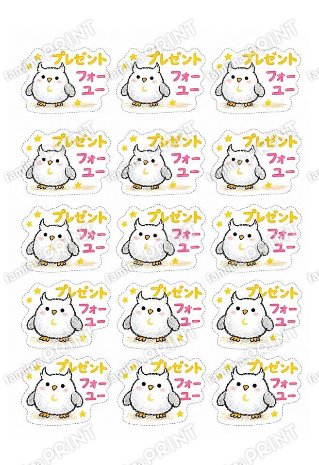 シロフクロウのラッピングシール１