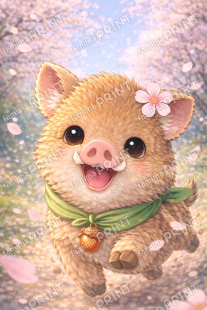 桜の中をかけるうりどん