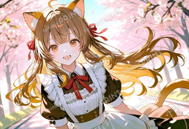 ねこみみ少女と満開さくら