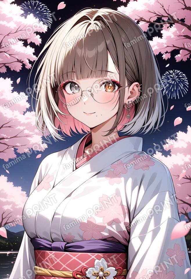 ラテちゃんと夜桜