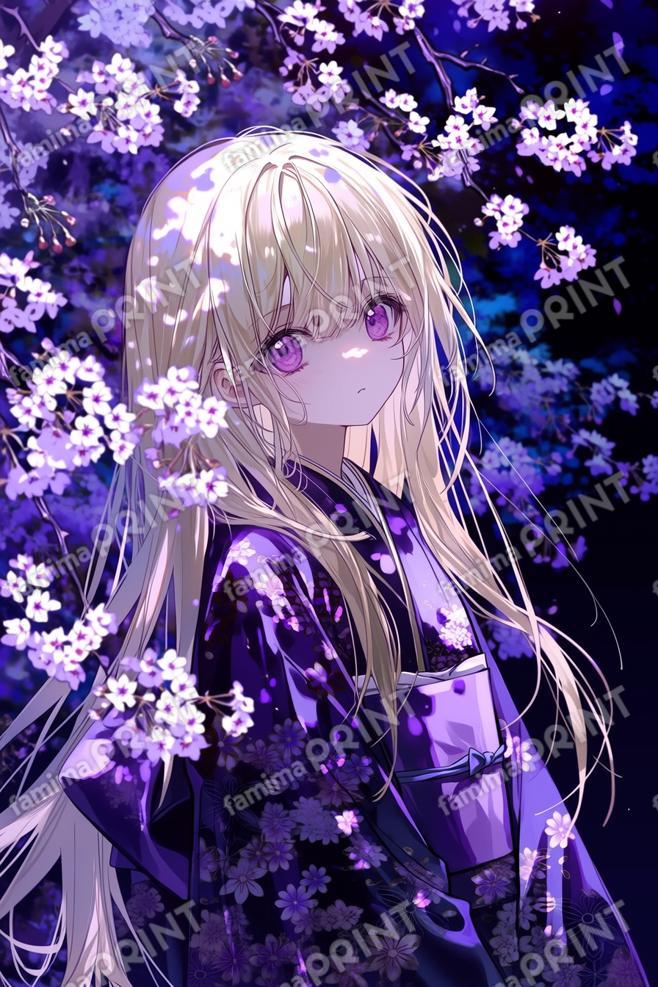 金髪美人と夜桜