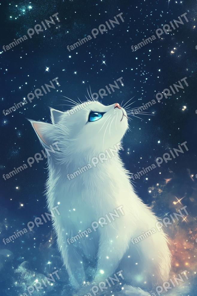 白猫と夜空