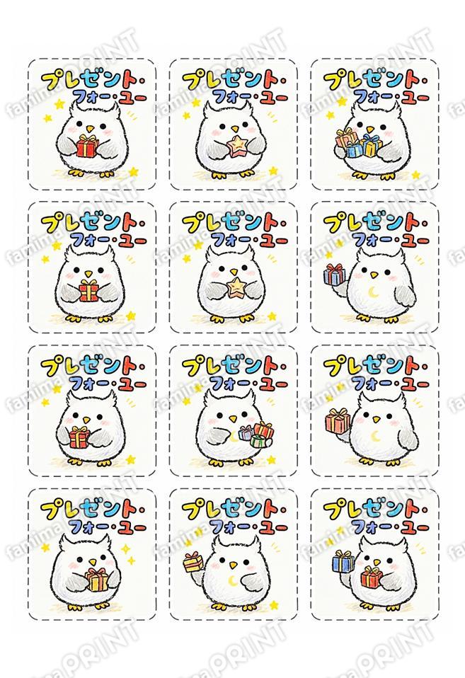 シロフクロウのラッピングシール5