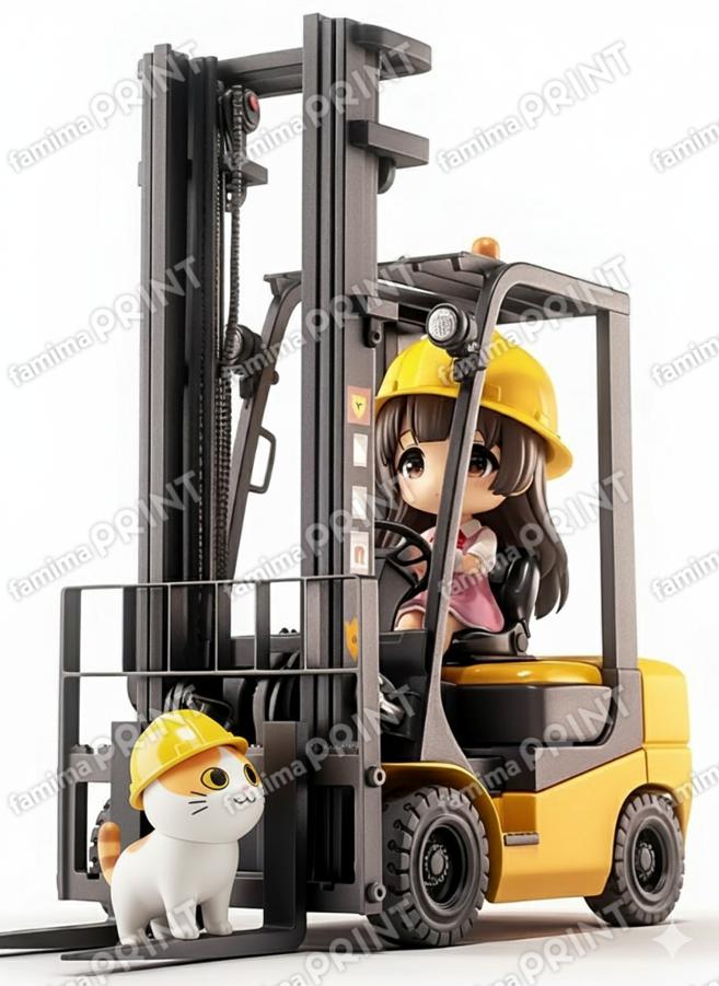 現場少女(フォークリフトと猫)