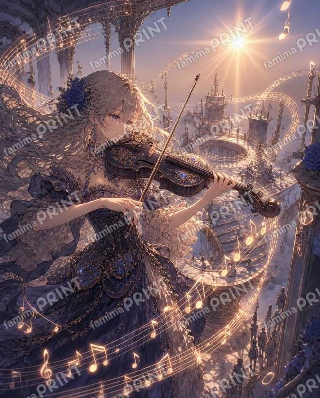 天空の浮遊ステージとバイオリン