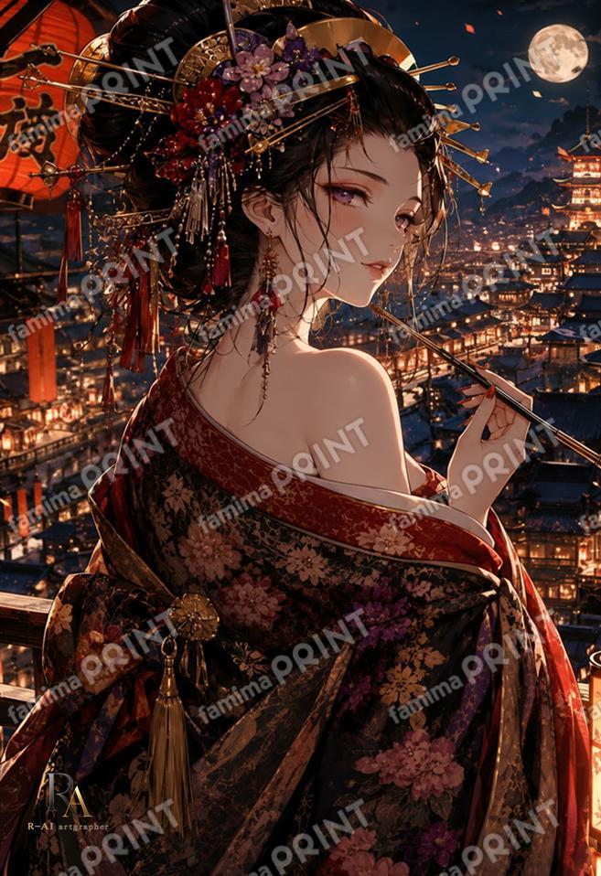 満月と簪の夜