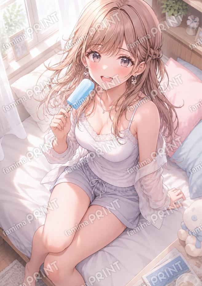部屋でアイス