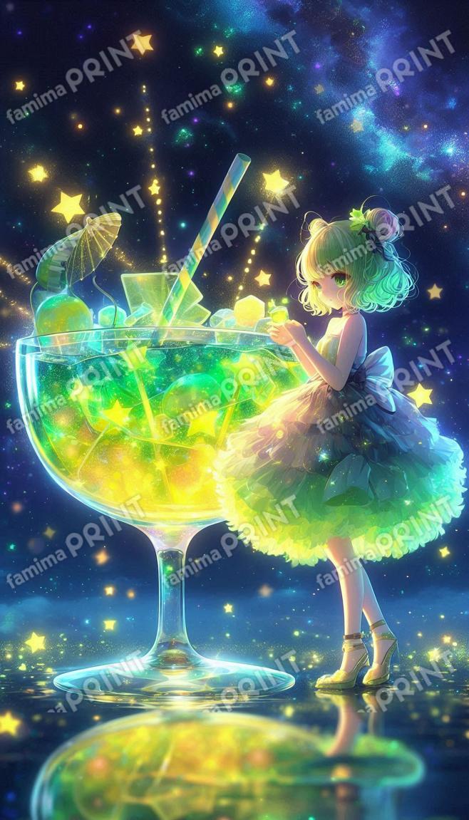 夜空とキラキラカクテル