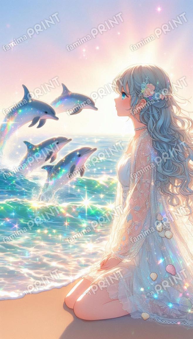 煌めく海のイルカ
