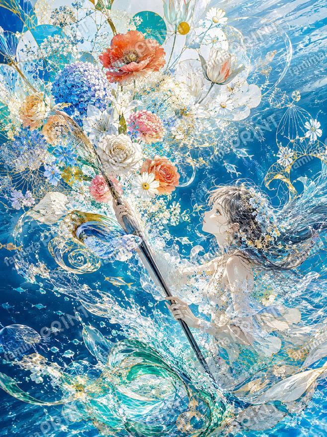 水の中に描いた花