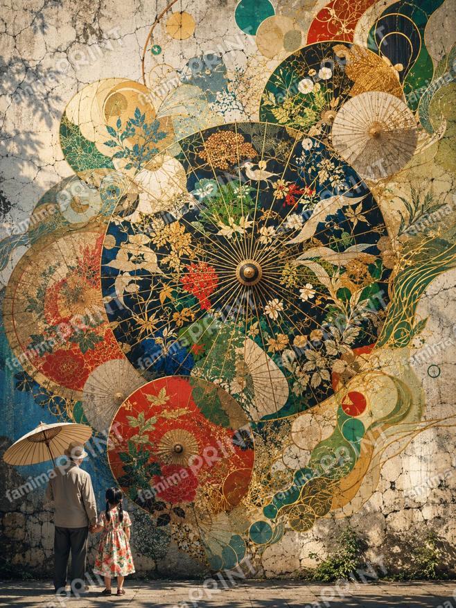 和傘のストリートアート