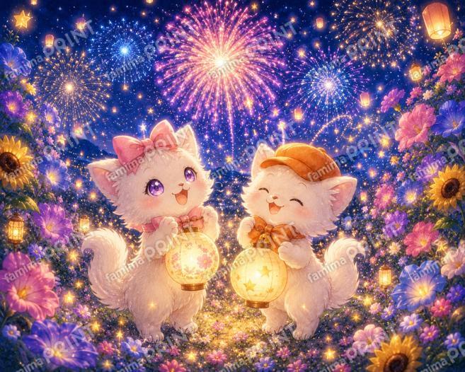 花火を見ながら　さらら＆ふわりん