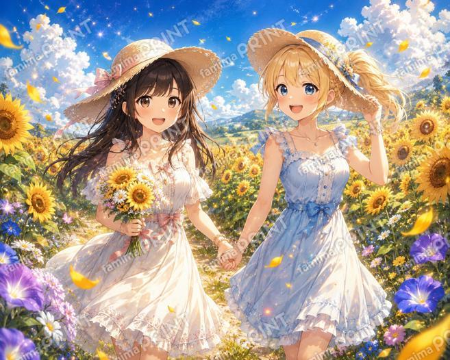 ひまわり畑で　花音ちゃん＆空良ちゃん